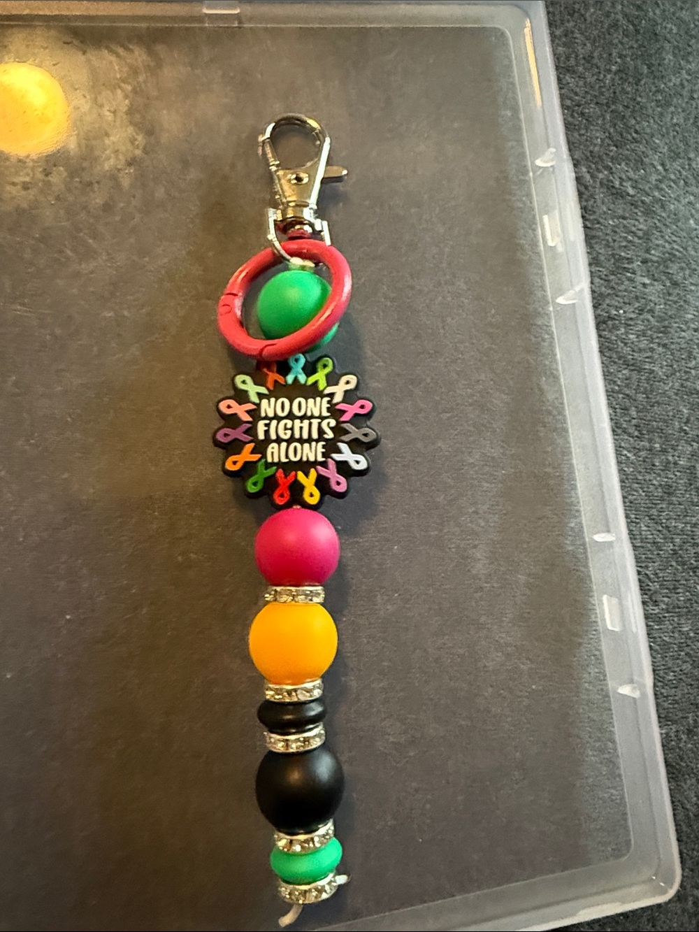 No One Fights Alone Multicolor Beaded Keychain - Support Ribbon Design